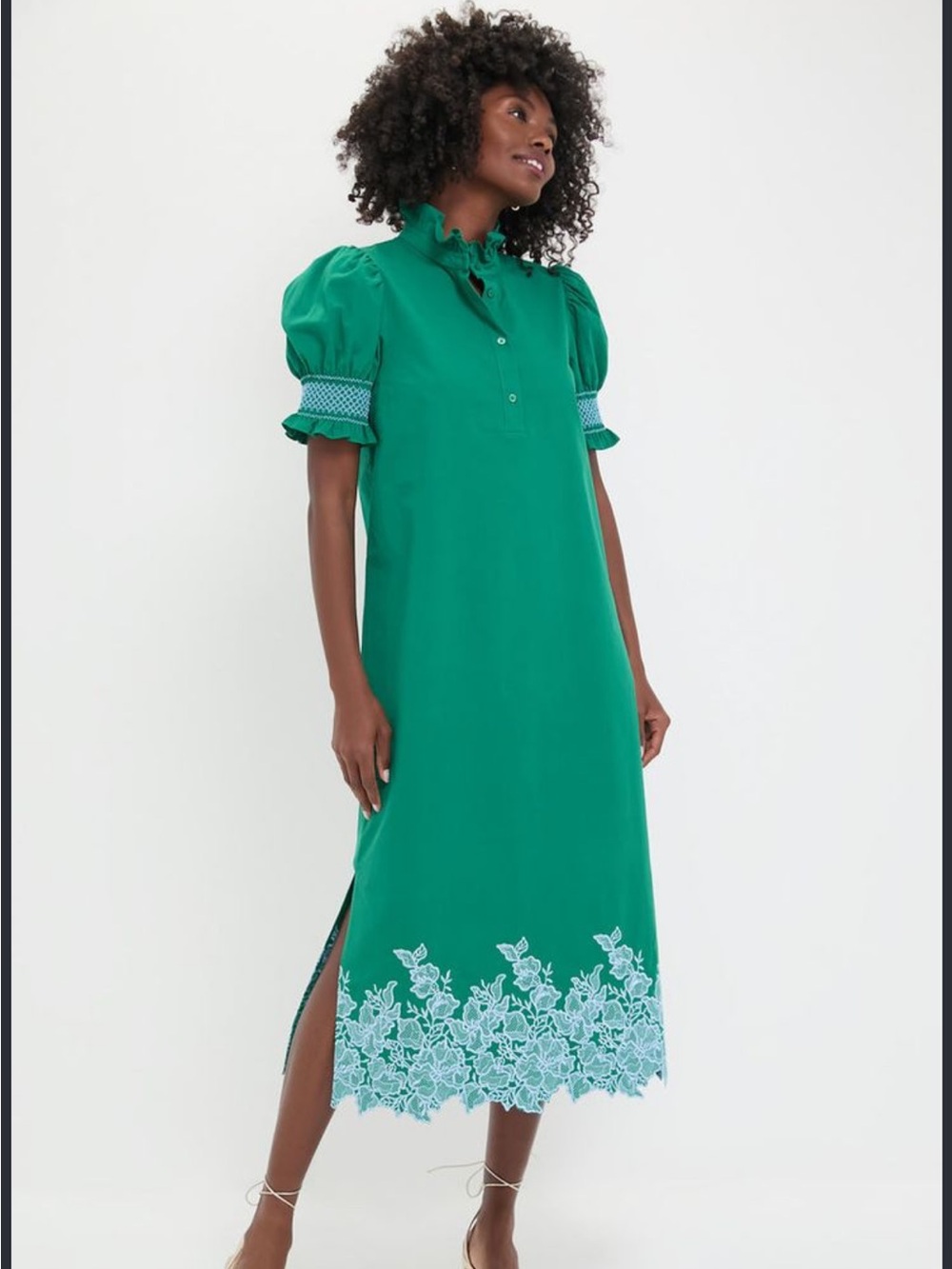 Hyacinth House Tuckernuck Emerald Green Eliza Embroider Lace Midi Dress Size XS